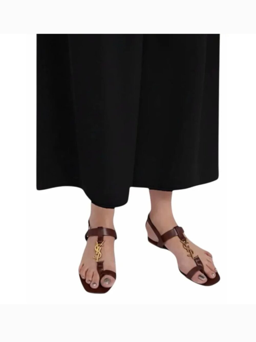 Saint Laurent Cassandra YSL Logo T Strap Toe Ring Sandal Brown Size 39.5 - Picture 16 of 16